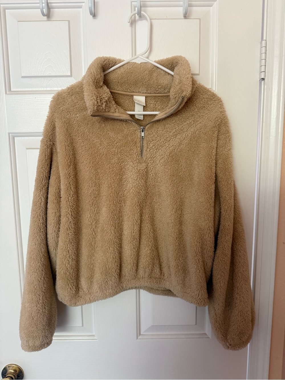 H&M Camel Teddy Half-Zip Pullover Sweater